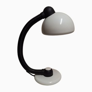 Vintage German Adjustable Desk Lamp with White Metal Base and Shade and Plastic-Covered Black Flex Arm from Hustadt-Leuchten, 1980s