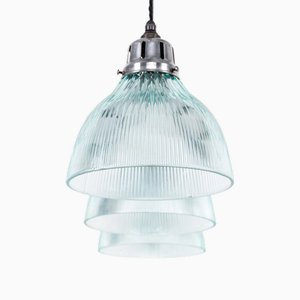 Lampe à Suspension Holophane Teintée Bleue, 1920s