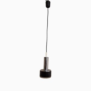 Vintage German Ceiling Lamp with Metal Housing in Silver and Black with Clear Glass Shade from Staff, 1970s