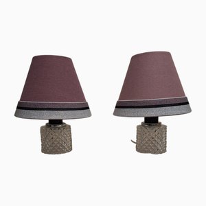 Vintage Table Lamps with Crystal Glass Base and Handmade Fabric Shade from Lamplove, 1970s, Set of 2