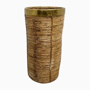Vintage Schirmständer aus Rattan & Messing, Italien, 1970er
