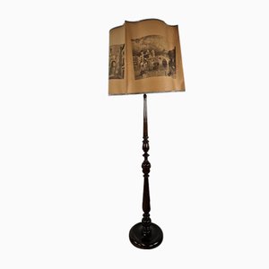 Vintage Italian Wooden Floor Lamp with Printed Paper Ceiling Light, 1980s
