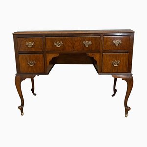 Antique Writing Desk with Leather Inlay and Cabriole Legs on Castor Wheels