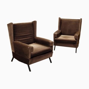 Fauteuils Vintage en Velours Mousse, Italie, 1970s