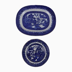 Set of 19th Century Tray and Plates in Porcelain, Staffordshire