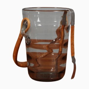 Ice Bucket in Glass & Cane from Holmegaard, 1960s
