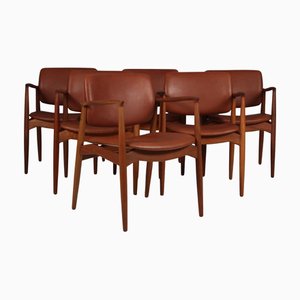 Poltrona Captains in teak e pelle pieno fiore attribuita a Erik Buck, anni '60