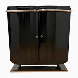 Credenza bar Art Deco laccata nera e cromata, Francia, 1930