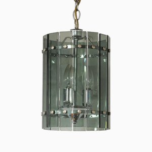 Lanterna vintage a tre luci con piatti in cristallo fumé di Gaetano Sciolari, Italia, anni '60