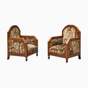 Set of Art Deco Armchairs in Wood and Tapisserie, 1920s