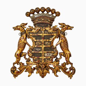 Decorative Greyhound Hand Carved Heraldic Coat of Arms