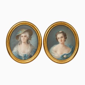 Artista Napoleón III, Retratos de mujeres, siglo XIX, pasteles. Juego de 2