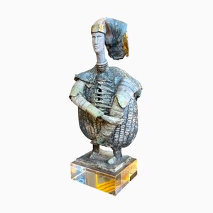 The Warrior Ceramic Sculpture in Enamel and Gilding by Klara Reynders, 1987