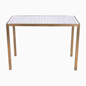 Mesa vintage de latón con tablero decorativo de espejo, años 60