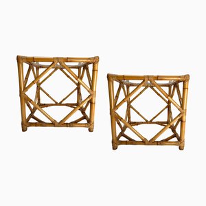 Tables de Chevet en Verre et Bambou attribuées à Vivai Del Sud, Italie, 1970s, Set de 2