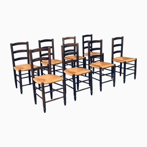 Französische Rush Esszimmerstühle im provinziellen Design, 1940er, 8 . Set