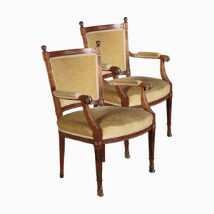 Set of Antique Empire Armchairs with Bronze Applications, 1800