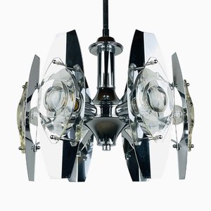 Chrome and Glass Lens Chandelier by Oscar Torlasco, Italy, 1960s