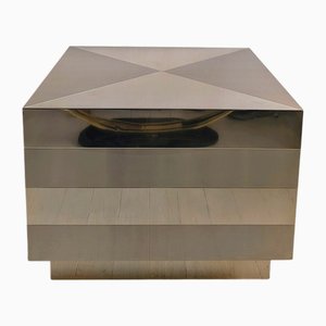 Tavolino da caffè vintage a forma di cubo dorato, anni '80