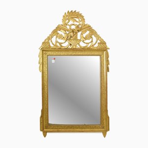 Antique Rectangular Gold Leaf Gilt Mirror Wall Mirror with Birds and Flowers, 18th Century