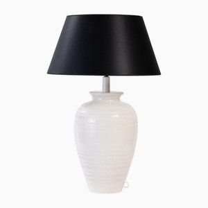 Table Light in White Carved Ceramics by Aldo Londi for Bitossi, Italy, 1974