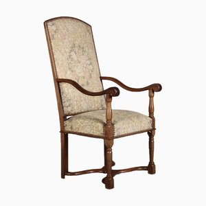 Antique Armchair with Floral Cover in Walnut, 1880