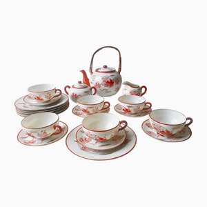 Vintage Japanese Hand-Painted Porcelain Tea Service, 1920s, Set of 21