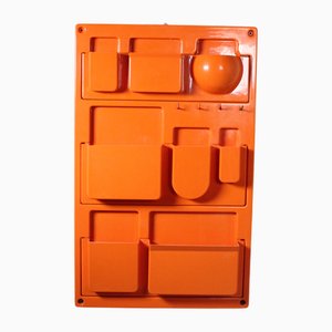 Organizer da parete in plastica arancione, anni '70