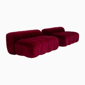 Set of Cherry-Red Velvet Strips Sofa by Cini Boeri for Arflex, 1960s
