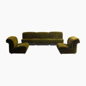 Italian Modular Sofa in Lush Green Velvet with Minimalist Frame, 1970s, Set of 5