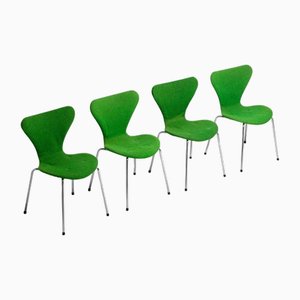 Sedie in tessuto verde di Arne Jacobsen per Fritz Hansen, anni '80, set di 4