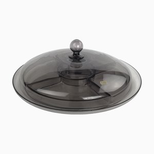 Swedish Smoked Glass Serving Tray by Vicke Lindstrand for Orrefors, 1930s