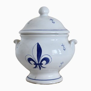 Vintage Pornic Candy Box with Handpainted Fleur De Lys Pattern, 1970s