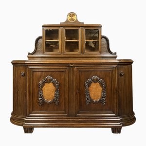 Art Nouveau Clock Sideboard in Oak and Magnifying Glass 1900
