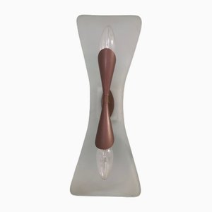 Vintage Wandlampe aus Messing & Geätztem & Gebogenem Glas von Fontana Arte, 1960er
