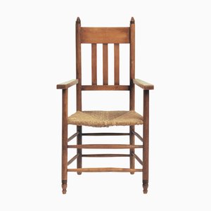 Butaca auxiliar Amsterdam School Art Déco con asiento de paja, Países Bajos, años 30