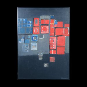Piet Schoenmakers, Abstract Red, Blue and Black Composition, 1959, Oil on Board