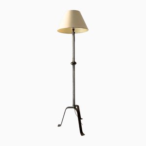 Lampada da terra Mid-Century in ferro forgiato a mano, Francia, anni '40