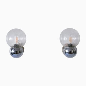 Mid-Century Modern Glass & Metal Sconces, Germany, 1970s, Set of 2