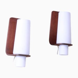 Wood and Glass Wall Lights, Set of 2
