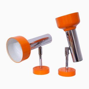 Lampes de Bureau ou Appliques Murales Mid-Century en Métal Orange et Chromé, 1970s, Set de 2