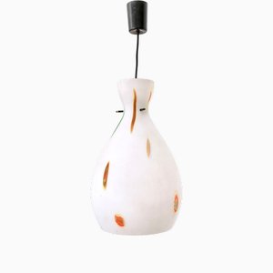 Vintage Hängelampe aus mundgeblasenem Glas mit Orange Murrine, 1950er