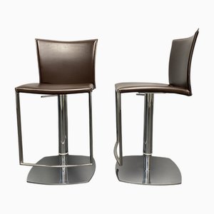 Set of German Nobile Bar Stools in Leather with Chrome Frame by Draenert, 1990s