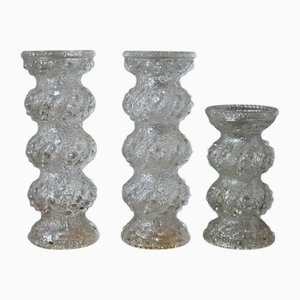 Vintage Kerzenständer aus Weißem Tormented Glas, 1960, 3er Set