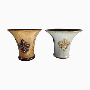 Art Deco Keramik mit Fleur-De-Lis Relief von Roger Guérin, 1920er, 2er Set