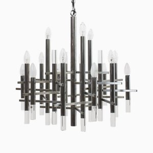 Lampadario in vetro acrilico e metallo cromato di Gaetano Sciolari, anni '70