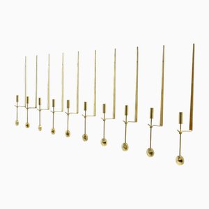 Swedish Brass Candle Sconces by Pierre Forssell for Skultuna, 1970s, Set of 10