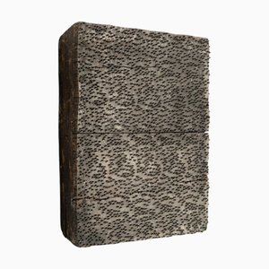 Mid-Century Modern French Sculptural Artwork Wood with Metal Inlays, 1950