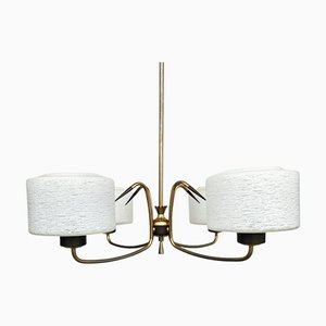 Mid-Century French Atomic Brass and Glass Chandelier