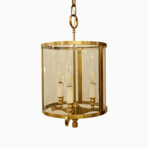 Hallenlaterne aus Bronze und Glas mit vier Lichtern